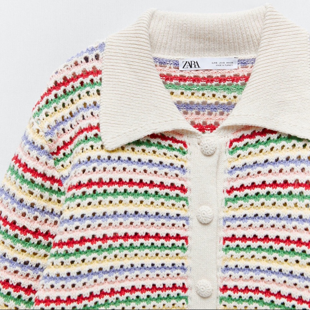 Zara Striped Multicolored Cardigan Knit Jacket - Picture 5 of 8